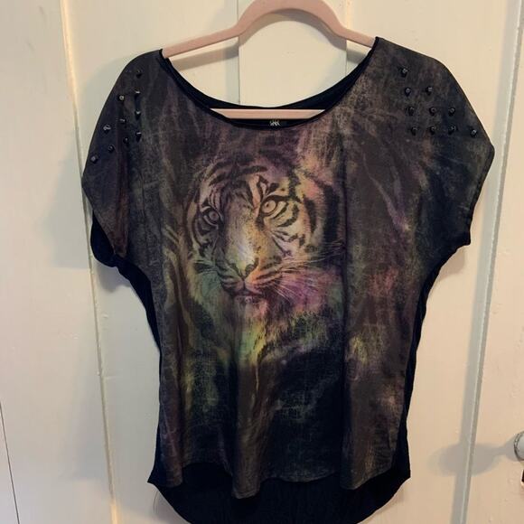 Rock & republic studded neon tiger black tee! Roar!!! - Picture 2 of 6